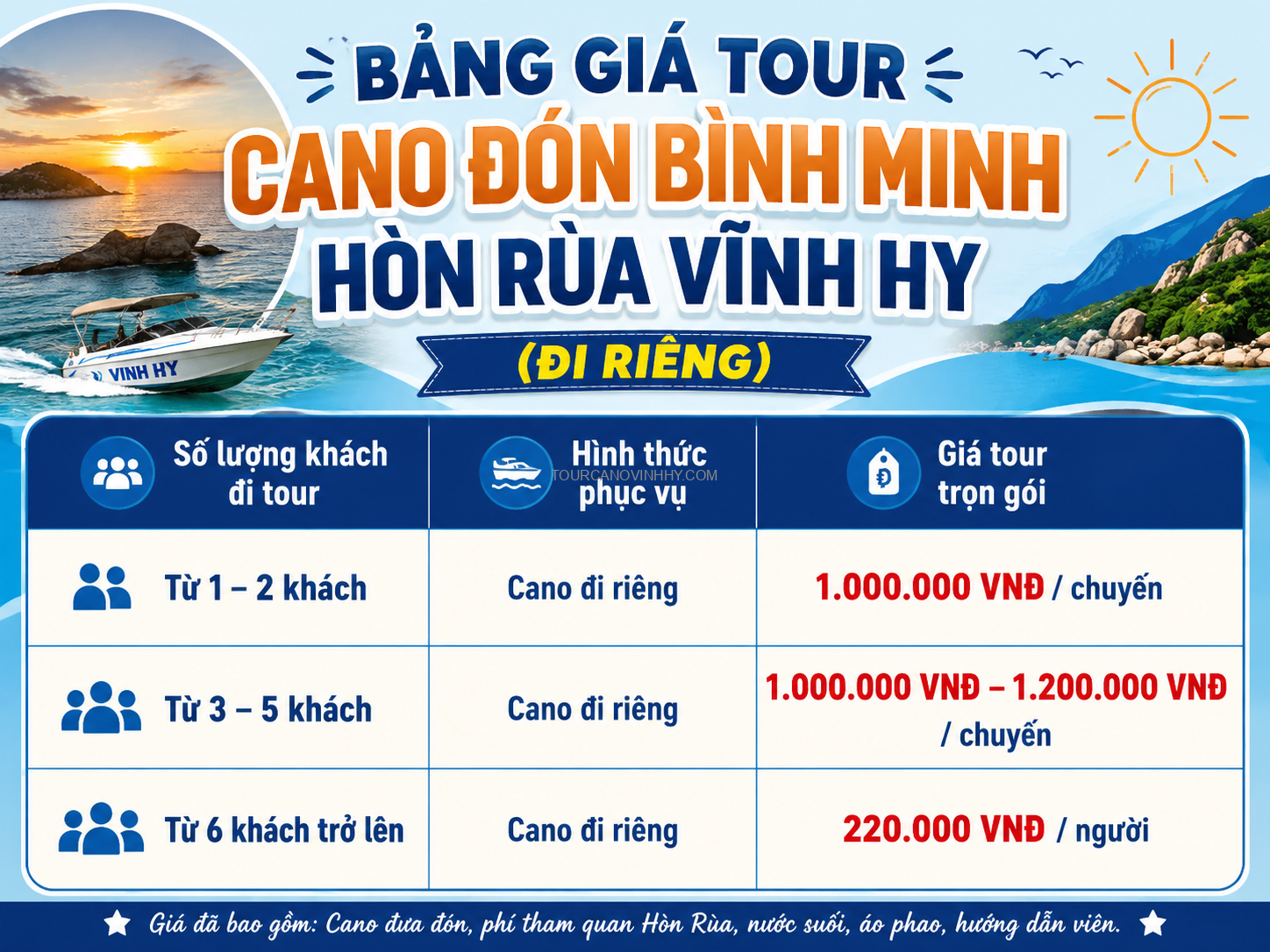 Bảng Giá Tour Cano Đón Bình Minh Hòn Rùa Vĩnh Hy Bảng Giá Tour Cano Đón Bình Minh Hòn Rùa Vĩnh Hy